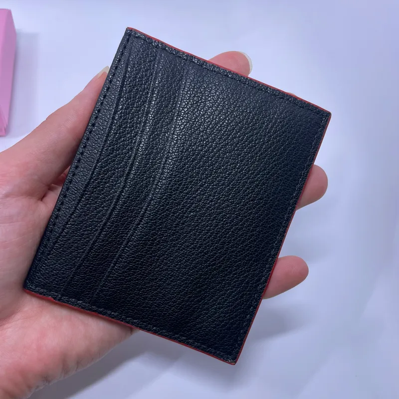 Women's Slim Card Card حامل Wallet Pouch Classic Black عالية الجودة حقيقية من الجلد Mini Red Love Crex Card New Fashion Bank C268y