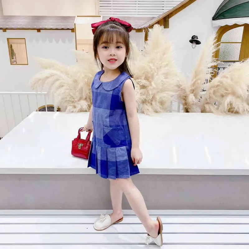 Flickan Plaid Princess Dresses 2020 New Spring Summer New Baby Children Barn Casual Stitching Birthday Party Dresses G220428
