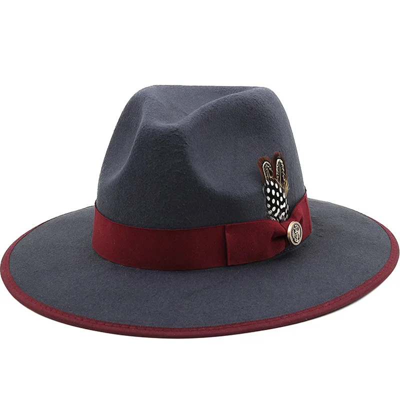 カップルジャズ帽子つば広ウールフェドーラ帽子女性黒、白魅惑的な結婚式教会羽高級ベルト帽子男性 220812