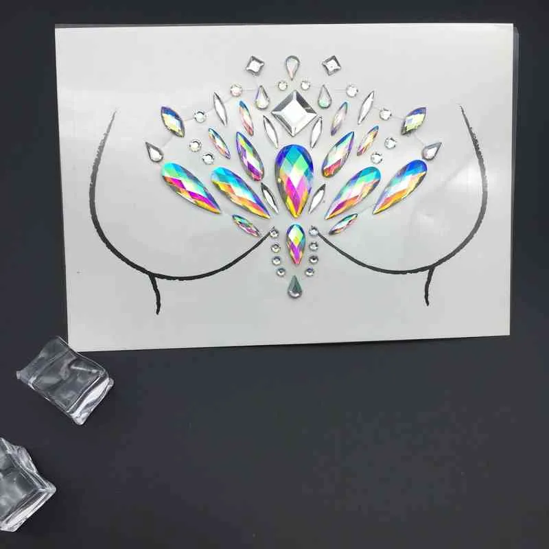NXY Tatouage Temporaire 3d Acrylique Cristal Poitrine Bijoux Visage Décoration Perceuse Pâte De Diamant Résine Musique Festival Fête Strass Autocollants 0330