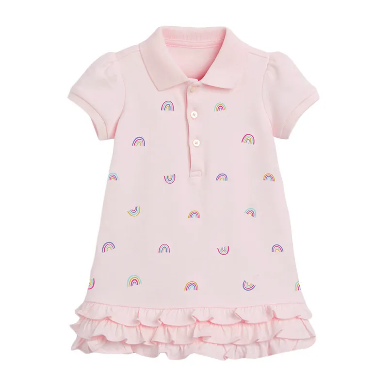 Küçük Maven Yaz Elbise Rahat Pamuk Giysileri Pembe Gökkuşağı Güzel Prenses Bebek Kız Çocuklar için 2 ila 7 Yıl 220422