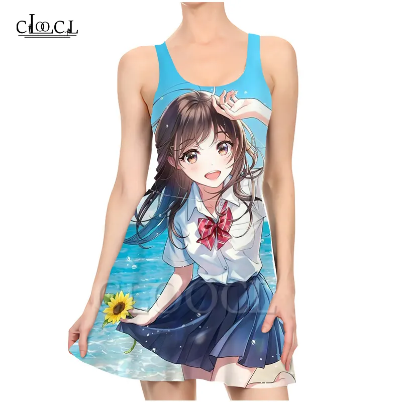 est girl anime 3D print jurk vrouwen zomer casual mouwloze mode feestjurken Vestidos 220617