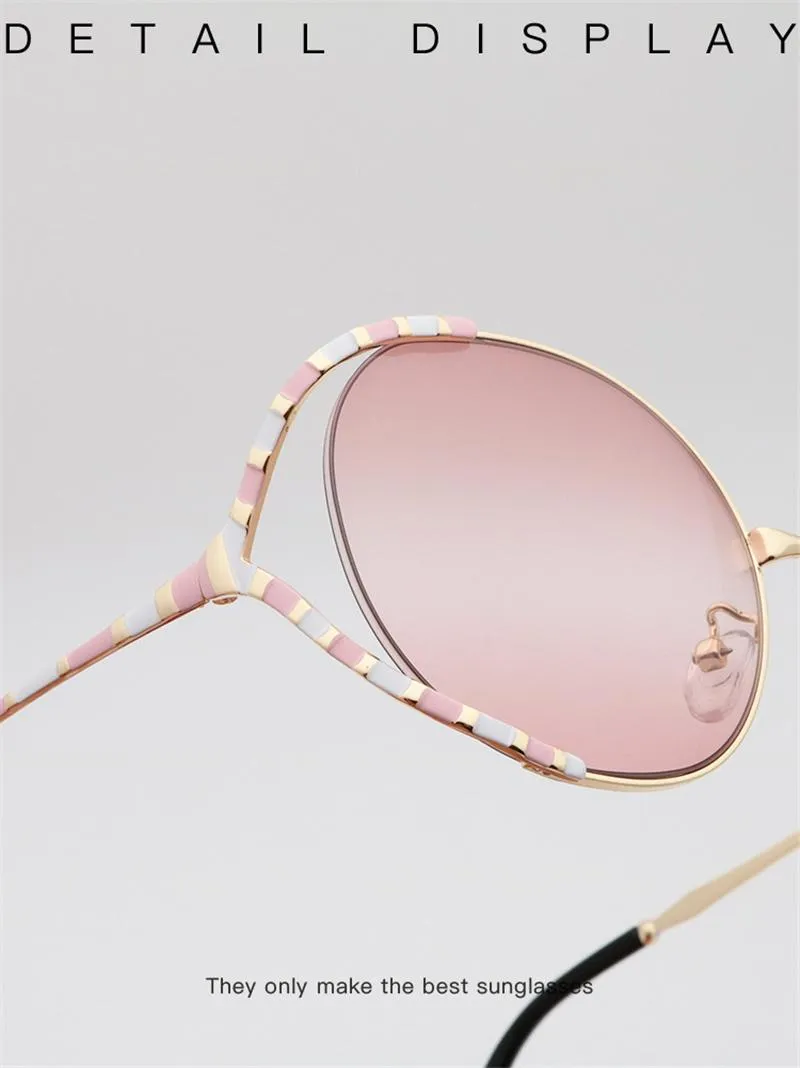 선글라스 패션 브랜드 Desinger 페인트 금속 프레임 대형 둥근 UV 보호 구배 음영 여성 세련된 펑키 안경 안구 191q