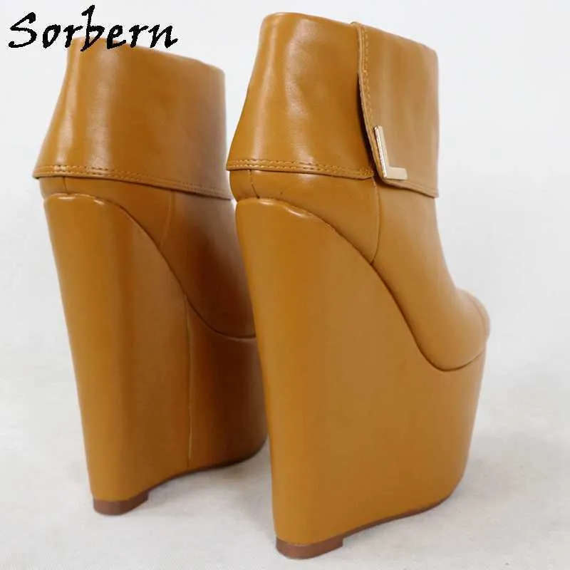 Сорберн коричневые клинья короткие пинетки толстые платформы переворачиваются на дамы высокий каблук обувь для женщин 2021 индивидуальные цвета