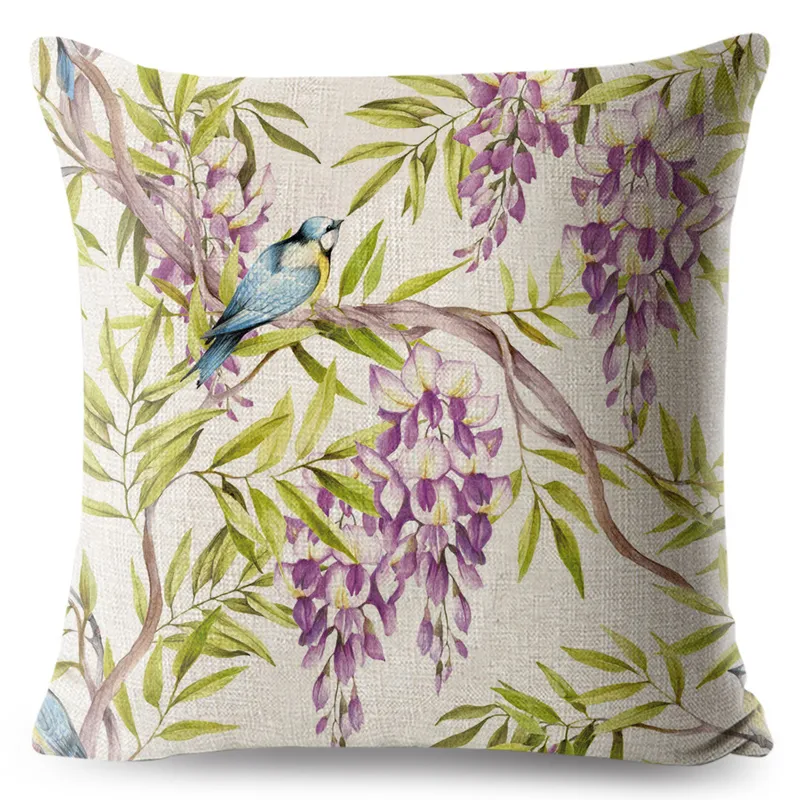 Travesseiro de travesseiro vintage travesseiro de flores decoração de pintura azul travesseiro de pássaro poliéster Cushion capa para sofá car home 45x45cm 220623
