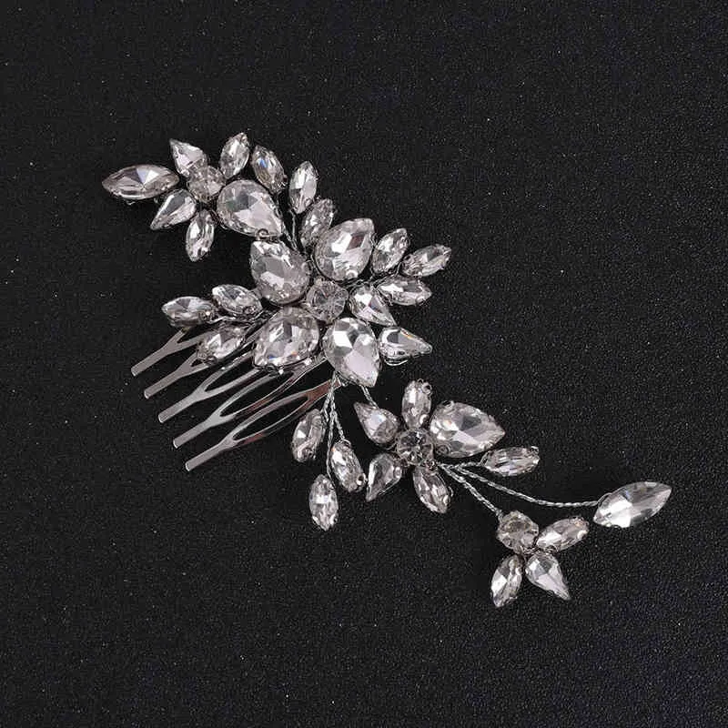 銀の手作りラインストーンブライダルヘッドウェア女性ジュエリー高級櫛用花嫁の装飾品ヘアクリップAA220323