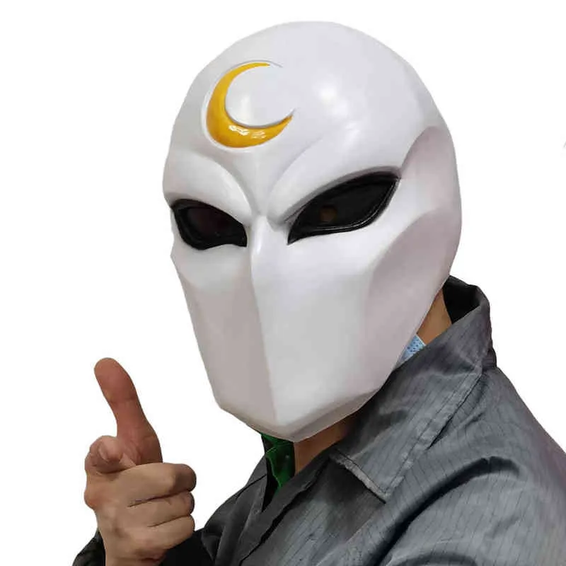 Super Hero Moon Knight Cosplay Costume Latex Masks Hjälm Masquerade Halloween Accessories Party Costume Weapon Props G220412231F