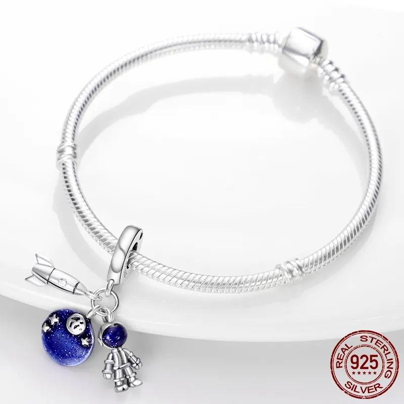 925 Sterling Argent Dangle Charm Garçon et Fille Bulldog Rouge À Lèvres Ombre À Paupières Perles Perle Fit Pandora Charms Bracelet DIY Bijoux Accessoires