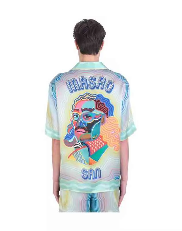Casablanc Masao Men Designer Designer Leisure Hawaiian Beach Short Short Stripe Ghost Face Silk Printed Sirt254d
