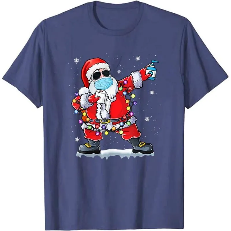 Sosyal Uzaklaştırma Noel Noel Baba Desen T Gömlek Komik Rahat Noel Renkli Lamba Kısa Kollu EE 220321