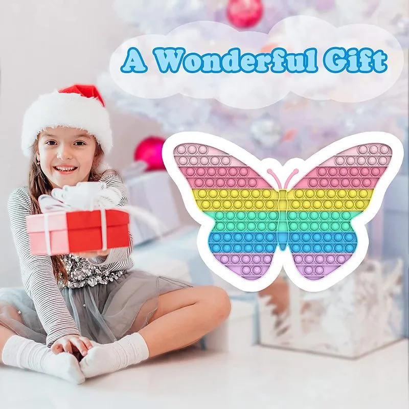 40CM Big Size Pop Rainbow Butterfly Top Push Fidget Toys Autism Stress Reliever Toys Kids Simple Dimple Relax Game AHDH autism 220524