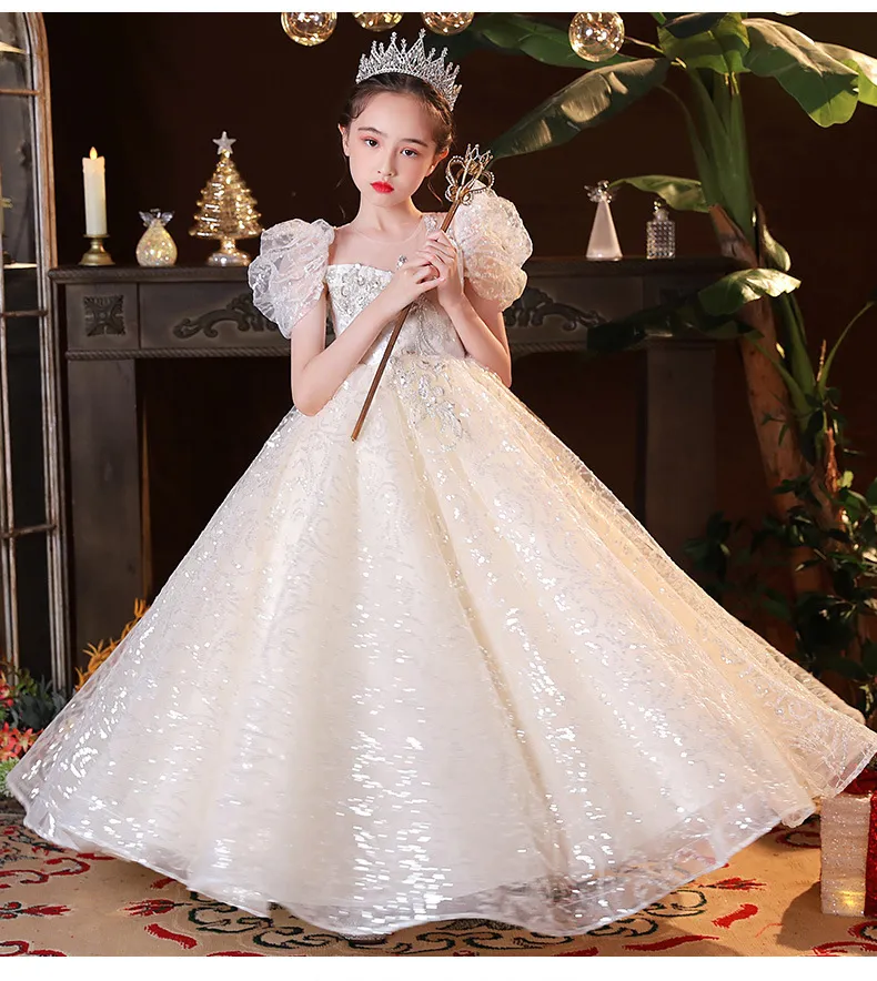 2022 Güzel Prenses Çiçek Kız Elbiseler Mücevher Dantel Aplike Çiçekler Kızlar Pageant Elbiseleri Çocuklar İçin Çocuklar Bir Çizgi Çocuk Doğum Günü Elbise