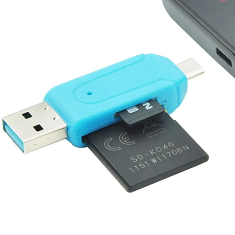 colore casuale 2 in 1 adattatore lettore di schede di memoria OTG USB 2.0 universale Micro-USB / Type-C lettore di schede SD TF USB telefono computer portatile