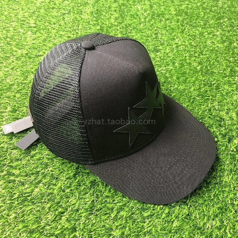 2022 NOWOŚĆ skąpego czapki Brim 3 -Star Trucker Cap Black Canvas Star Baseball Caps Trend Hat Spring Summer174o