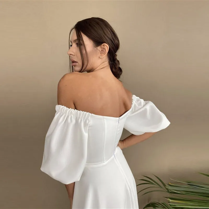 Churses Sexy Slash Neck Backless Midi Dress Autumn Elegant Puff Half Sleeve A-Line Long Party Dresses For Women 220509237a