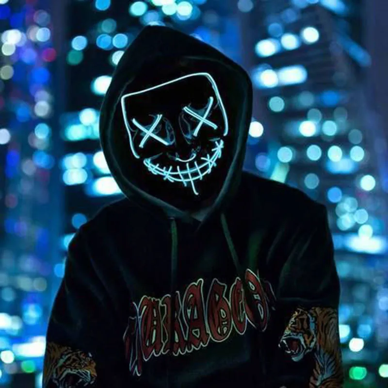 Decorazioni di Halloween Maschera a led incandescente Maschere mascherate Maschera feste Maschera al neon Maschera feste di Halloween Cosplay Puntelli horror 220815