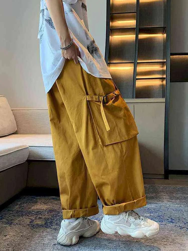 Foufurieux Multi Pocket Cargo Pants Mens Werkbroek Safari -stijl Hip Hop Casual Wide Leg Pants Men Solid Color Baggy Trousers G220713