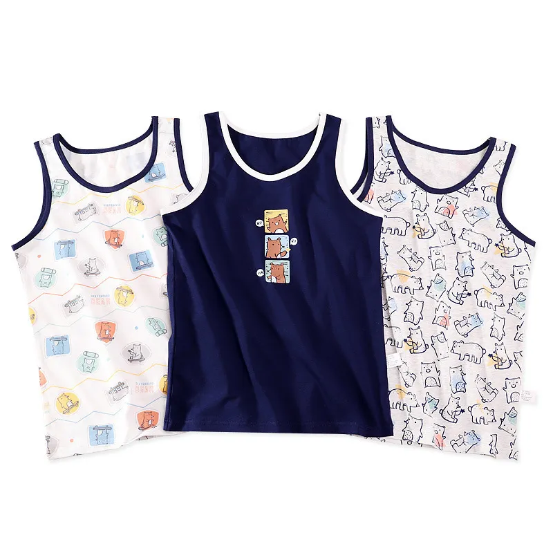 Kwaliteit Cartoon Design Singlet Underwear Teen Boy Undershirts Cotton Dino Pandas tanktops For Kids Maat 310T lot 220607