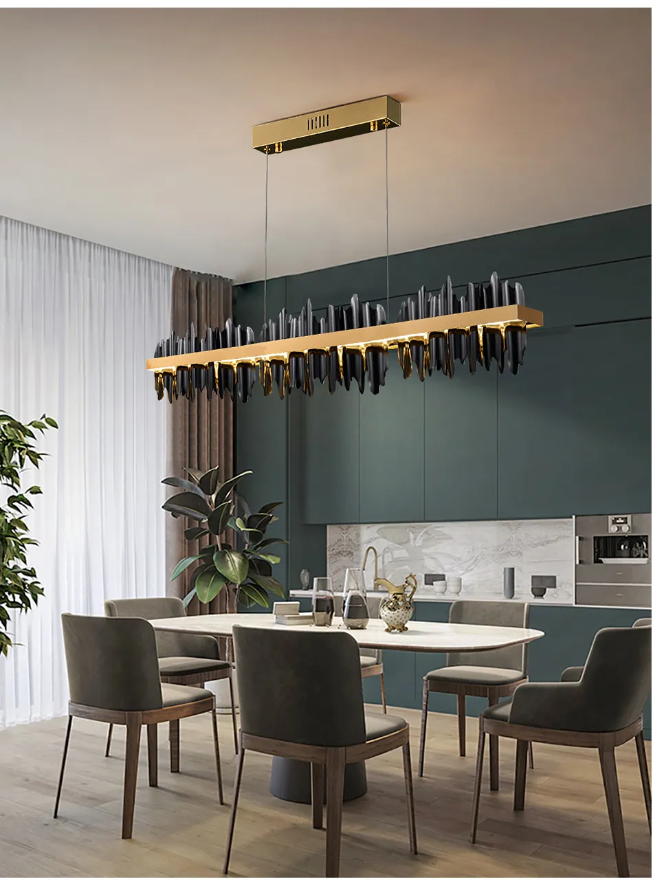 Preto sala de jantar lustre retângulo led decoração para casa luminária design moderno cobre ilha cozinha pendurado lamp303c
