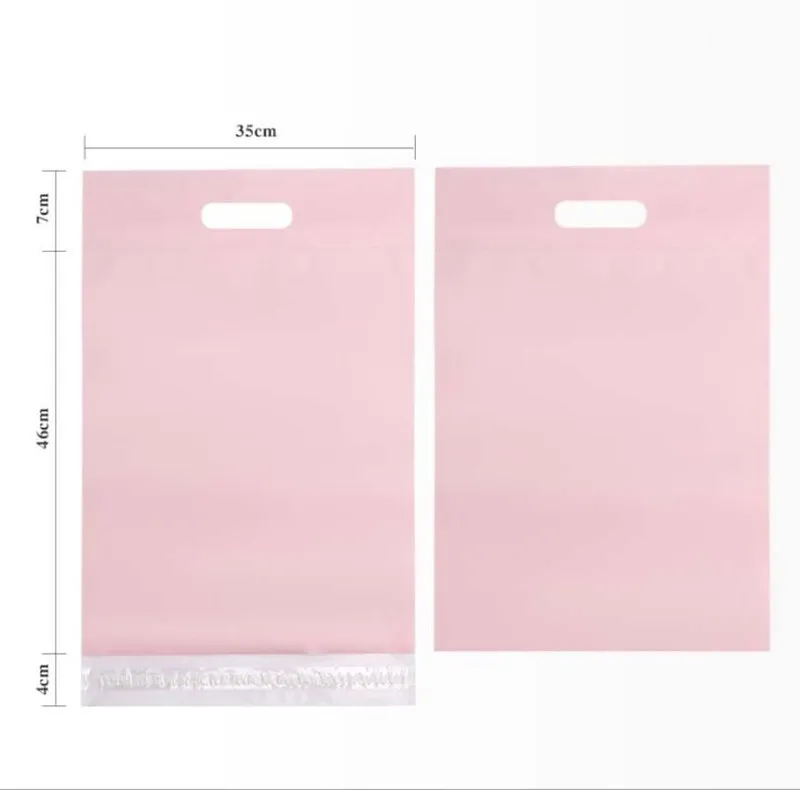 50 Stück Express-Lope-Taschen mit rosa Griff, Kurier-Poly-Mailing, Farbverpackung, Lieferung, Kleidung, individueller Druck 220704