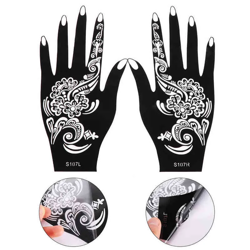 NXY Temporary Tattoo Waterproof Sticker Hand Decal Henna Stencil Diy Body Art Template Wedding Party Makeup Tool 0330