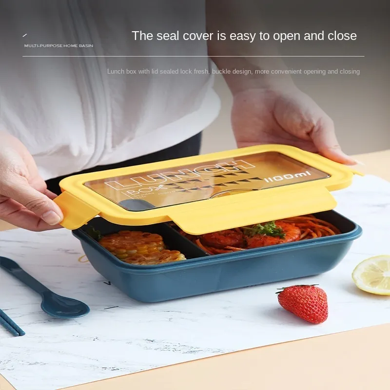 Lunch Box microonde da 1100 ml Contenitore alimenti portatile a 2 strati Pranzo sano Bento Box Lunchbox con posate 220727