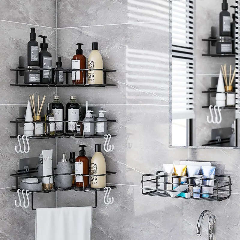 Salle de bain cuisine poinçon cadre d'angle étagère de douche en fer forgé shampooing support de rangement avec ventouse accessoires de salle de bain 220527