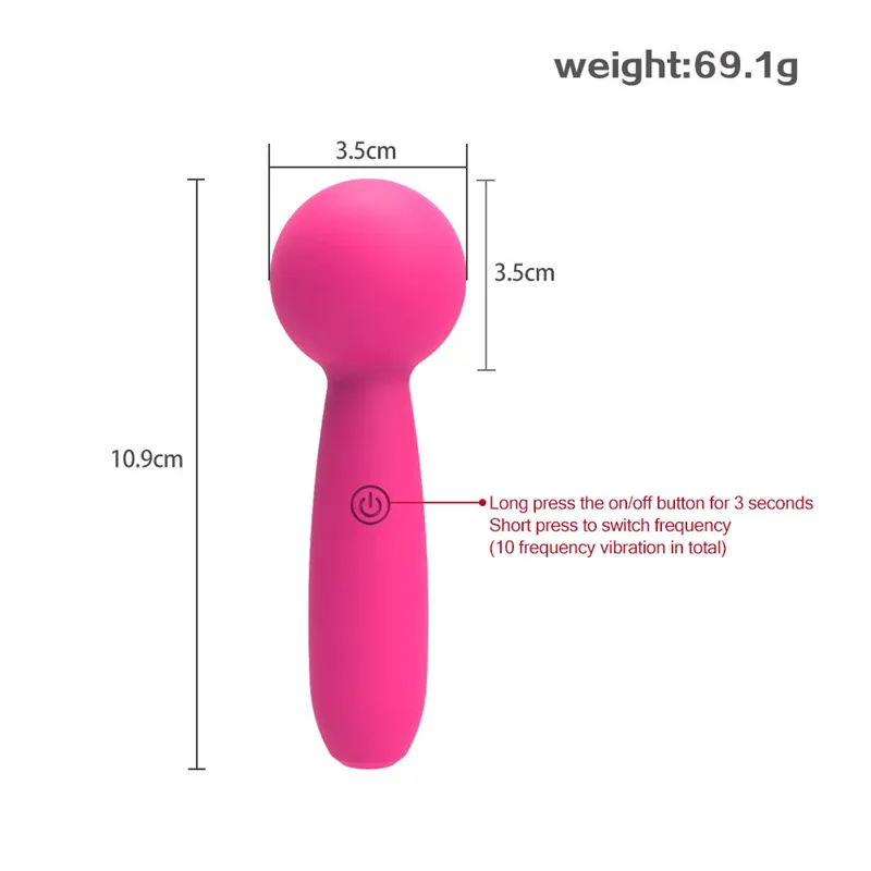 Mini Silicone AV Wand Vibrador Sexy Toys for Women Produtos adultos Masturbação Feminino Recarregável 10 Velocidade