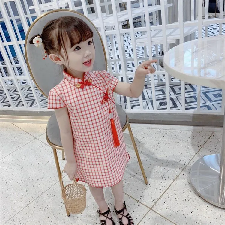 Abito da principessa cinese Cheongsam bambine estive bambini, vestiti a maniche corte in cotone, fiori carini 220422