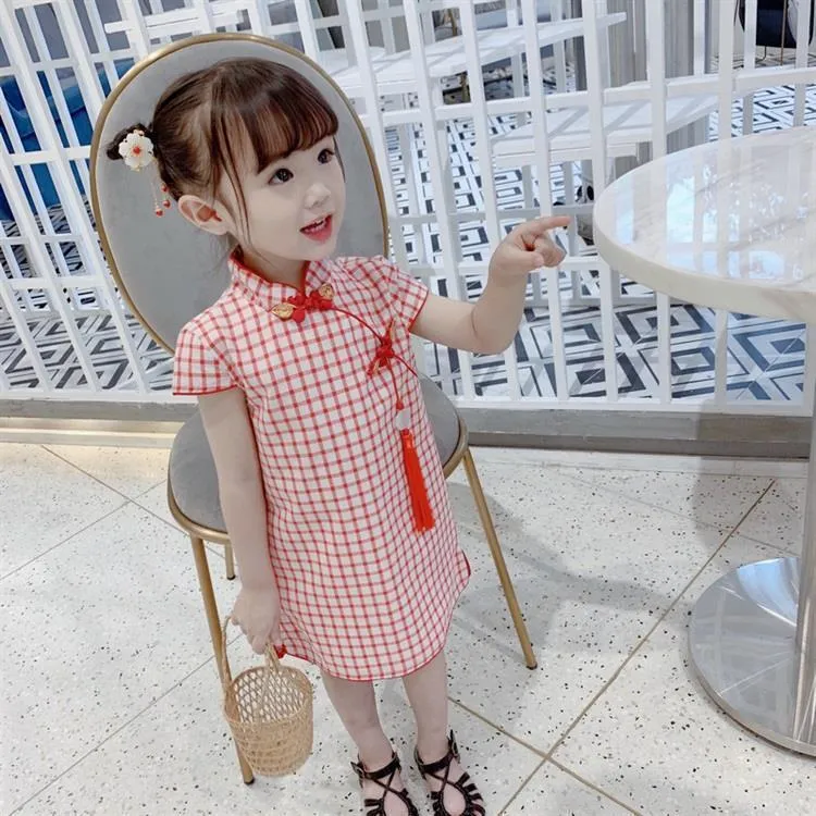 Chinese Cheongsam Princess Dress Baby Summer Girls For kids Clothes Short Sleeve Cotton Flowers Cute 220422