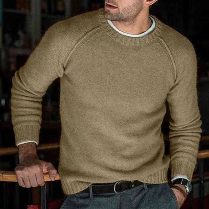 Mode Lange Ärmel Oansatz Schlank Einfarbig Pullover Casual Haut-freundliche Herbst Und Winter Männer Gestrickte Pullover männer Pullover L220801