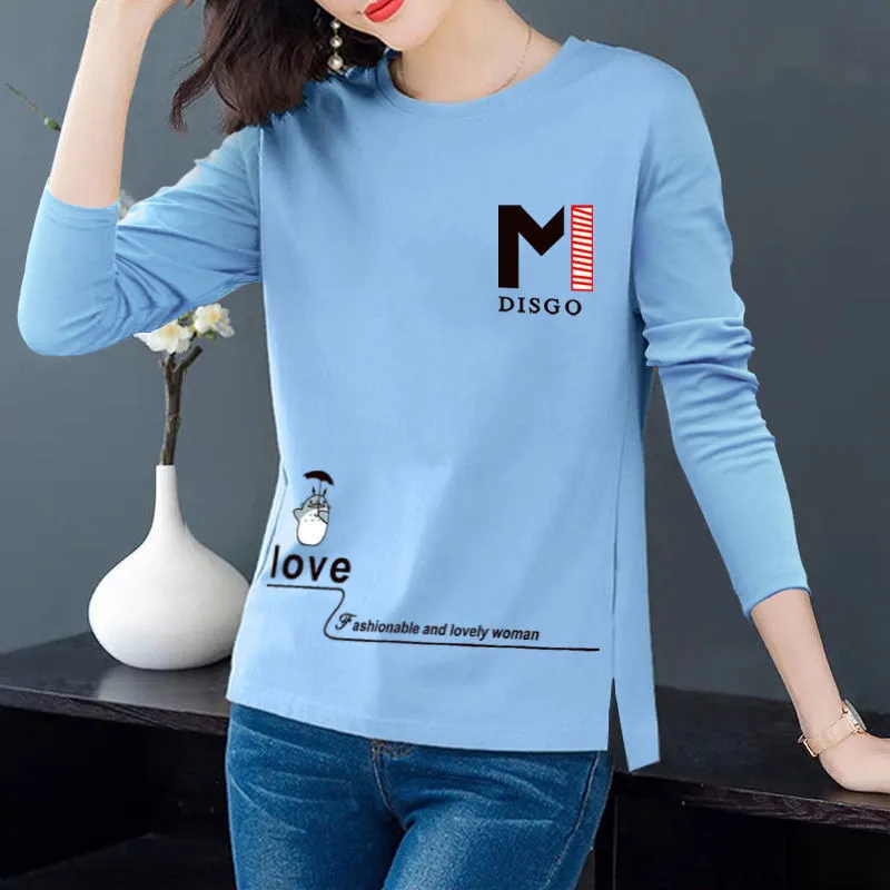 女性Tシャツ女性の長袖Tシャツ春と秋のトップルーズプラスサイズのクルーネックROPA MUJER CAMISETAS 220407