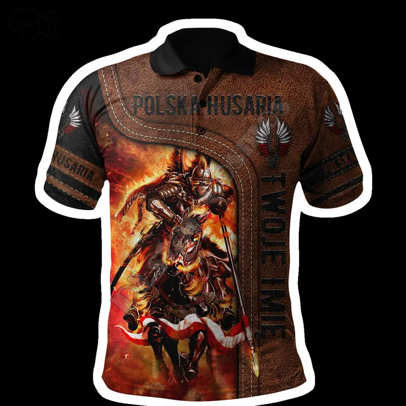 Polish Winged Hussar Cavalier Tattoo Custom Name Retro Armor 3DPrint Men Women Summer Funny Casual Polo Shirts Short Sleeves A1 220704