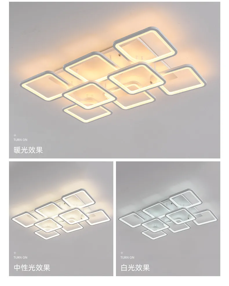 幾何学的なモダンLED天井照明四角いアルミニウムシャンデリア照明リビングルームベッドルームのキッチンホームランプフィクスチーズ214L