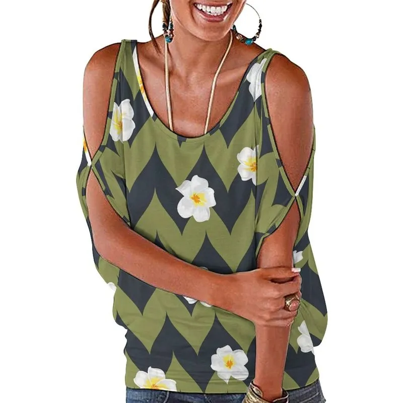 Verano Hawaii Diseño tribal Impreso completo Mujeres Camiseta Off Hombro Top Polinesia Hollow Out O-cuello Pink Top Ropa de mujer 220706