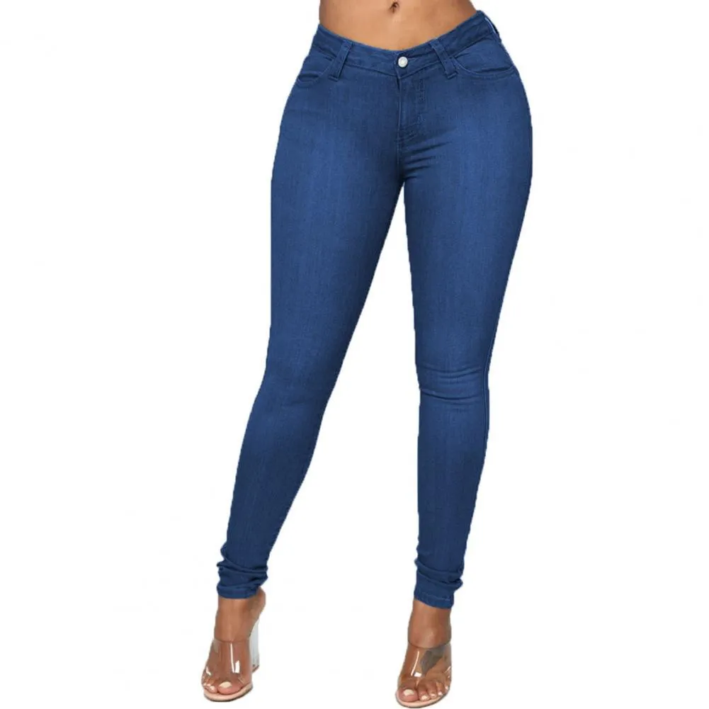 Donne ad alto elastico autunno jeans magri con cerniera abbottonatura con cerniera a mosca a sedere pantaloni a matita sottili in denim