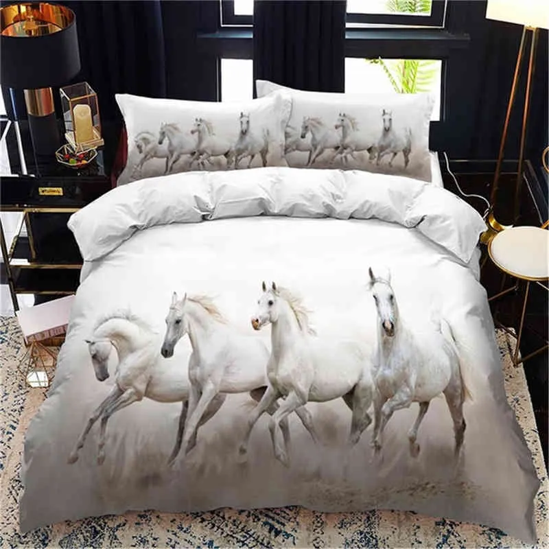 Parure de lit cheval blanc, housse de couette Queen, chambre en coton