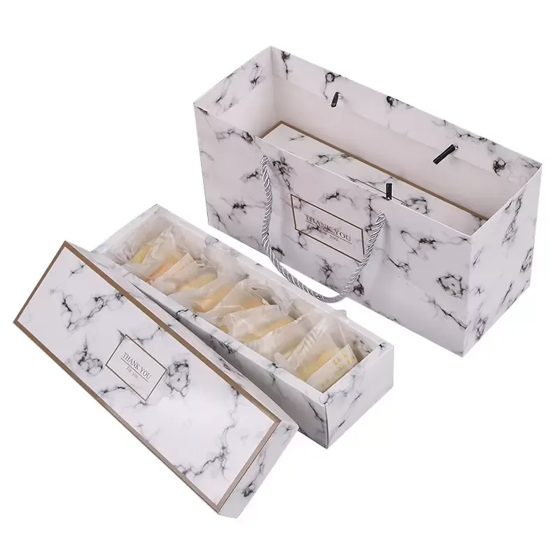 Flamingo / Marble / Feather Pattern Paper Packaging Box Nougat Cookies Geschenkdoos Bruiloft Chocolate Cake Brood Parterbox Boxs Pro232