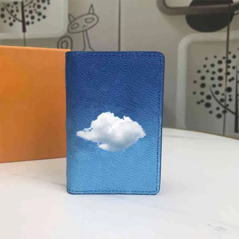 Designer wallet women and men credit card holder top quality blue Flower long purse fashion clouds short bag original box