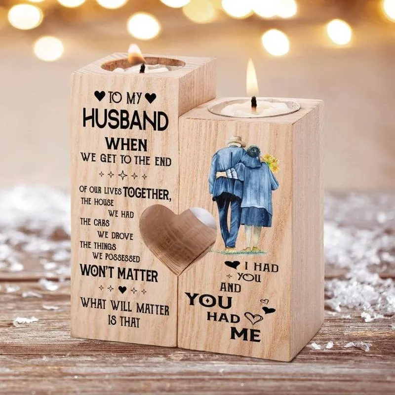 Personalized Heartshaped Craft Wooden Candlestick Custom Holders for Wife Husband Anniversary Birthday Gift Home Decoration 220711
