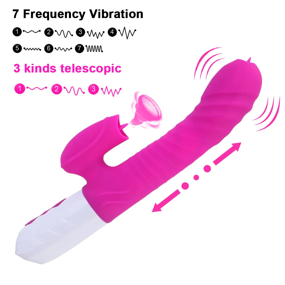 G Spot Clitoris Stimulator Heatble Telescopic Vibrator Sexiga leksaker för kvinnor Dual Tongue Dildo Wand Shop