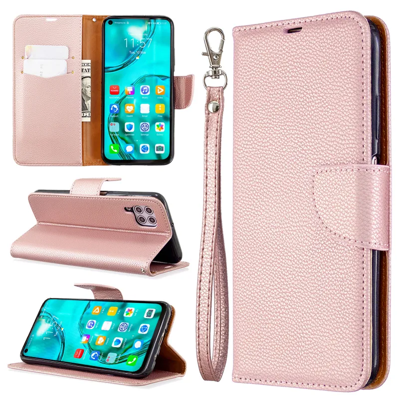 Litchi läderplånbok för huawei P50 P40 P30 P20 Mate 20 30 Pro Lite P Smart Z Plus Y5p Y6p Y7P 2020 Flip Phone Casess Cover