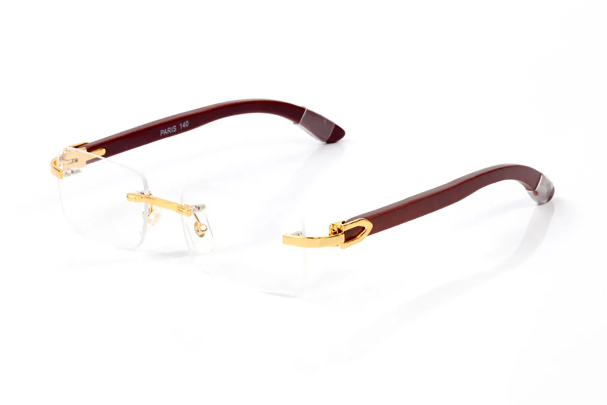 Modemärke Rimless Solglasögon Designer Kvinna Mens Eyewear Metal Frames Real Square Buffalo Horn Sun Glasögon för män Vintage 54M224O