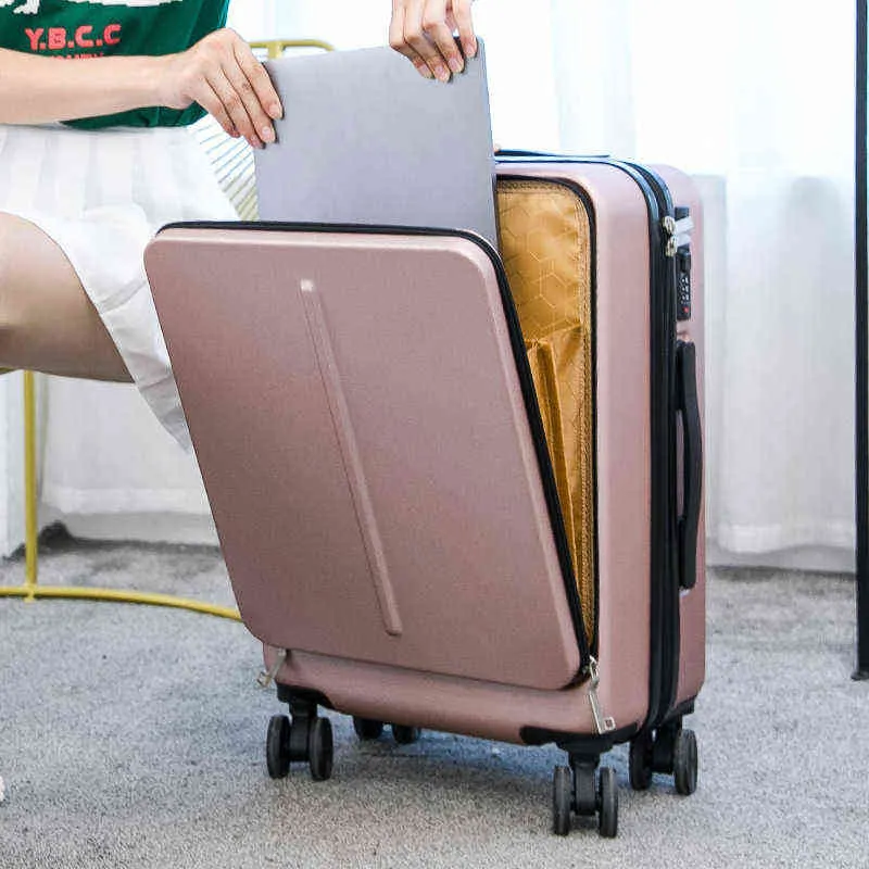 New Travel Rolling Luggage Laptop Bag Trolley Suitcase On Wheels Box Women Upscale Business Case Fashion ''cabin J220708 J220708
