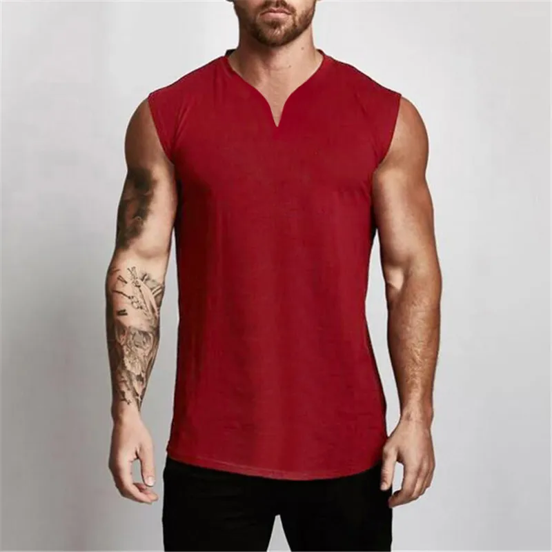 Gym Clothing v Neck Cotton Bodybuilding Tank Top Top Mens تمرين بلا أكمام قميص اللياقة البدنية للملابس الرياضية الجري العضلات المفردة 220615