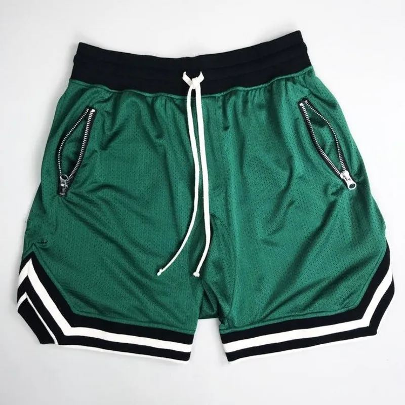 Männer Casual Shorts Turnhallen Fitness Reißverschlüsse Tasche Polyester Schnell Trocknend Basketball Jogger Bodybuilding Knielangen Hosen 220715