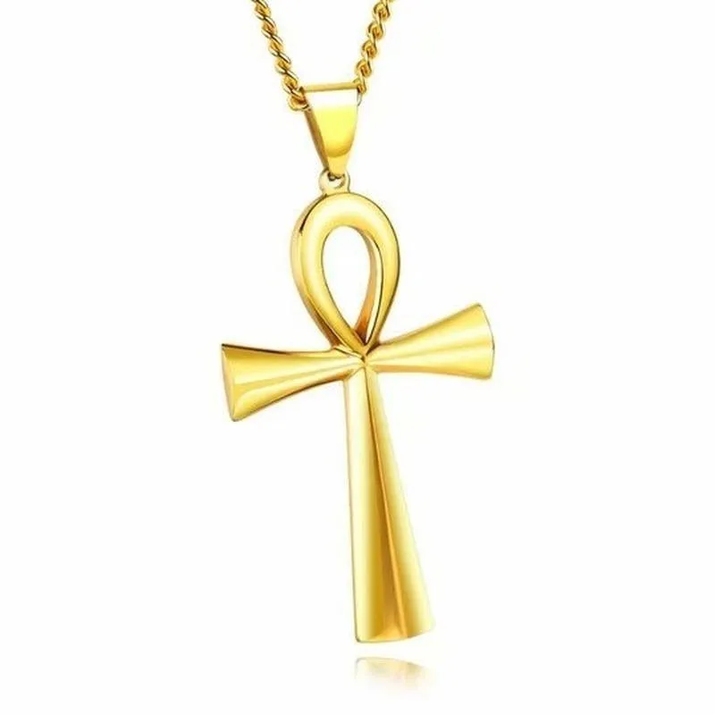 Hänge halsband mode premium punk stil guld svart egyptisk ankh liv cross halsband för män juvelrypendant247q