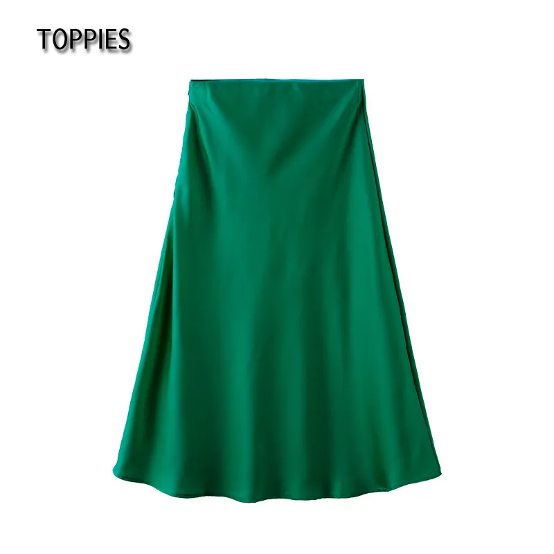 Toppies Womens Silk Satin Kjolar Högt midja kjol Solid Vintage England Enkel Office Lady 220317