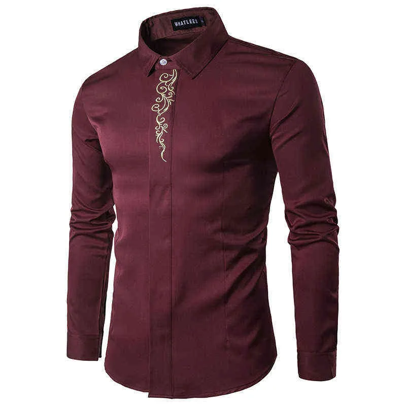 Fashion Embroidery Shirt Men 2022 Spring Autumn Long Sleeve Mens Dress Shirts Slim Fit Wedding Tuxedo Shirt Male Camisa Hombre L220704