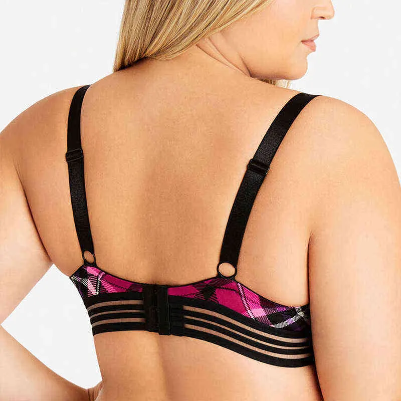 Mierside duży rozmiar Kontrast Contrast Plaid Damski Bra Seksowna strona Push Up oddychająca bralette Wygodna bielizna T220726